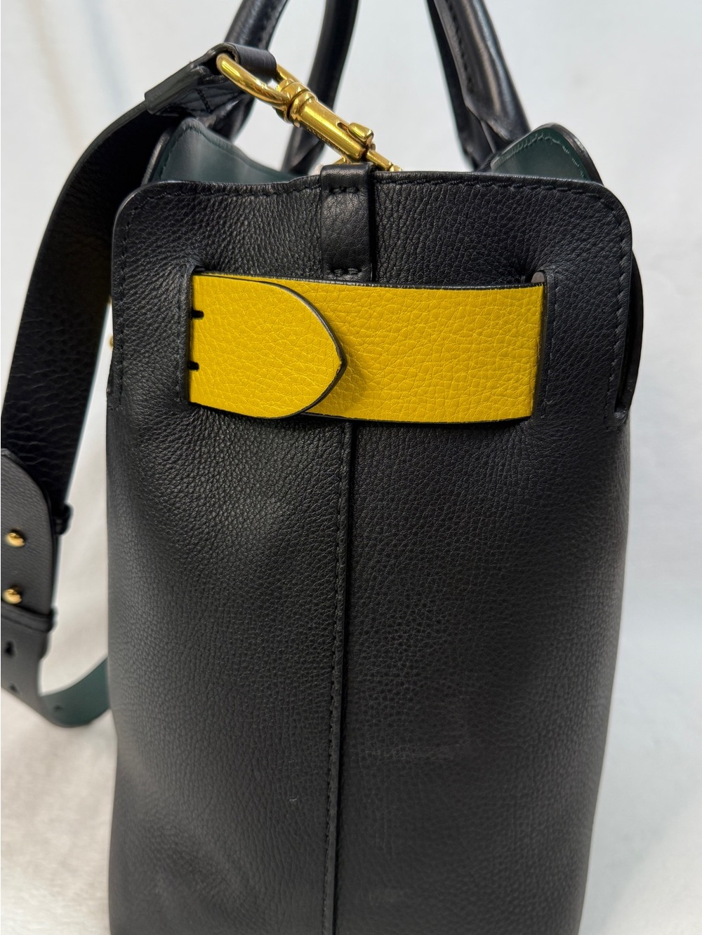 Burberry Black Leather Tote with Yellow Strap and Green Shoulder Strap - Picture 3 of 12